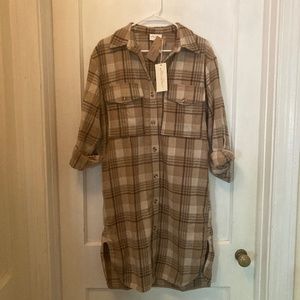Allie Rose Plaid Flannel Shacket Tan/Brown